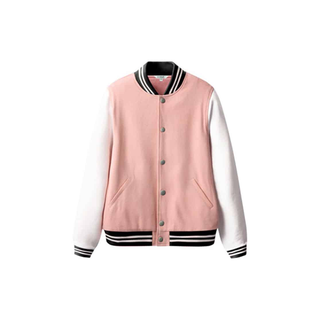 08183212095-Fleece-Baseball-Jacket-Female-pink 印棒球褸 | 印衛衣 Hoodie | 印風褸 | 印風褸 | 印外套 | 印軍褸 | 印Tee | 印T-Shirt | Soc Tee | 班衫 | 班Tee | 印衫 | 運動快乾tee | 團體衫 | 訂造公司制服